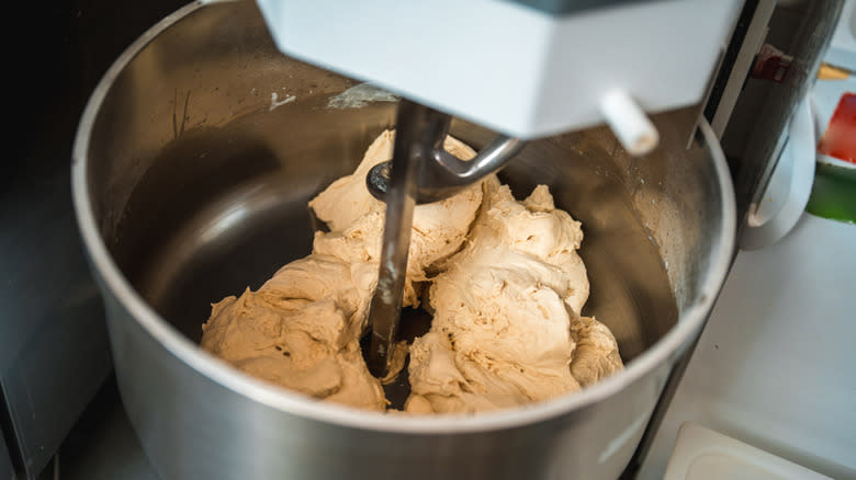 Mixing dough in stand mixer