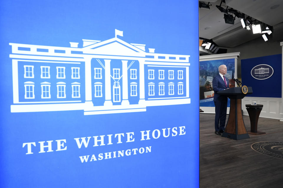 President Joe Biden speaks before signing the "Accelerating Access to Critical Therapies for ALS Act" into law in the South Court Auditorium on the White House campus in Washington, Thursday, Dec. 23, 2021. (AP Photo/Patrick Semansky)