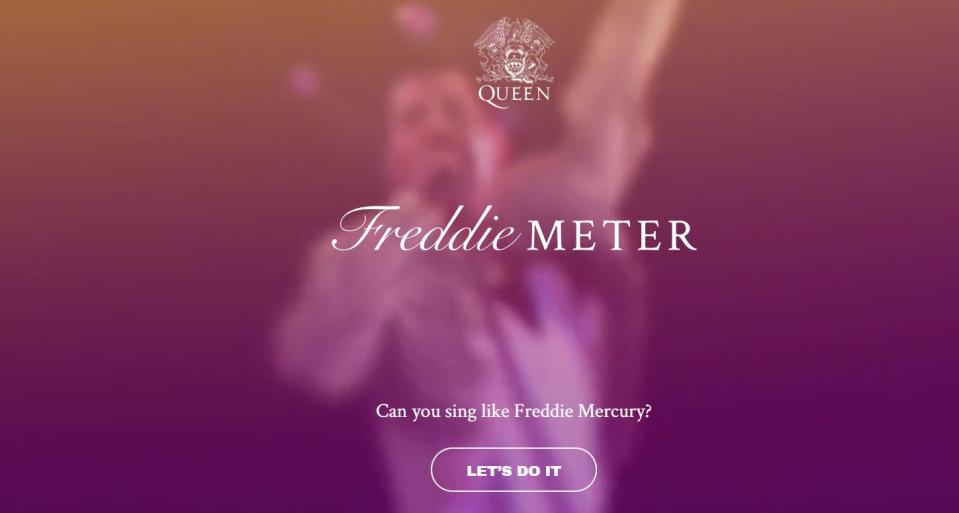 Google日前推出一款AI遊戲「FreddieMeter」，讓用戶可挑戰自己與皇后主唱Freddie Mercury聲線的相似程度。   圖：翻攝自Freddie Meter網頁