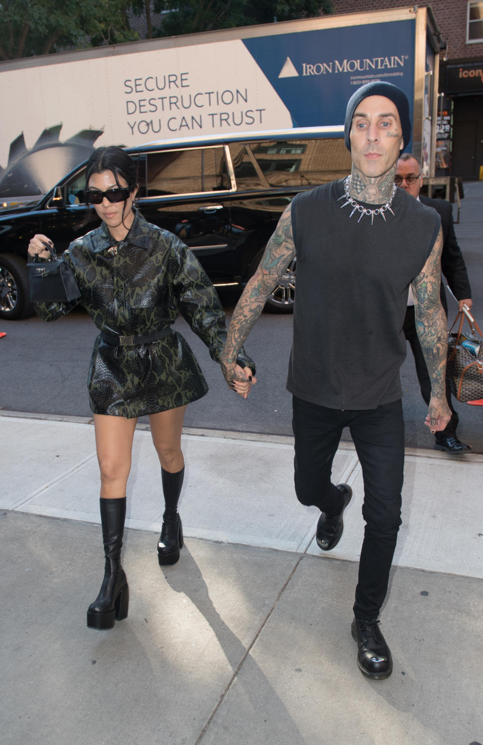 Kourtney Kardashian and Travis Barker arrive in New York City. - Credit: BeautifulSignatureIG / SplashNews.com