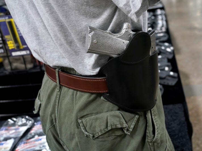 FILE PHOTO: A concealed carry holster is displayed for sale at the Guntoberfest gun show in Oaks, Pennsylvania, U.S., October 6, 2017.   REUTERS/Joshua Roberts 