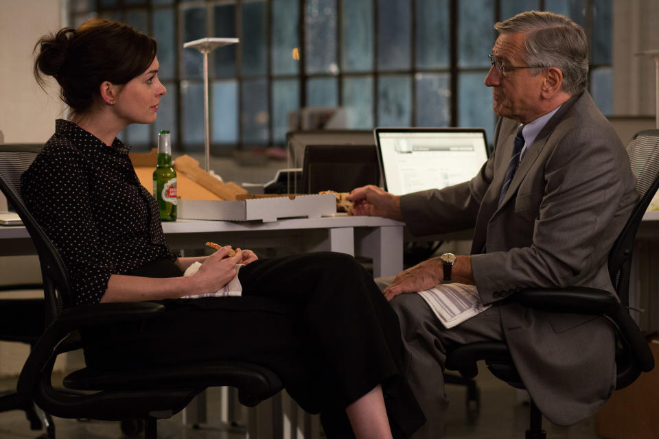 <p>Written and directed by Nancy Meyers</p> <p>Starring Robert De Niro,&nbsp;<span style="font-size: 14.6666669845581px;">Anne Hathaway,</span><span style="font-size: 14.6666669845581px;">&nbsp;Rene Russo, Andrew Rannells, Adam DeVine and Linda Lavin</span></p> <p><strong><span style="font-size: 14.6666669845581px;">What to expect:</span></strong><span style="font-size: 14.6666669845581px;">&nbsp;Nancy Meyers' first movie in six years puts a spin on her signature rom-coms with the tale of&nbsp;a May-December friendship between the head of a fashion site and the senior citizen who becomes her intern. We've seen this charmer already, and it is delightful. [<a href="https://www.youtube.com/watch?v=ZU3Xban0Y6A" target="_blank">Trailer</a>]</span></p>