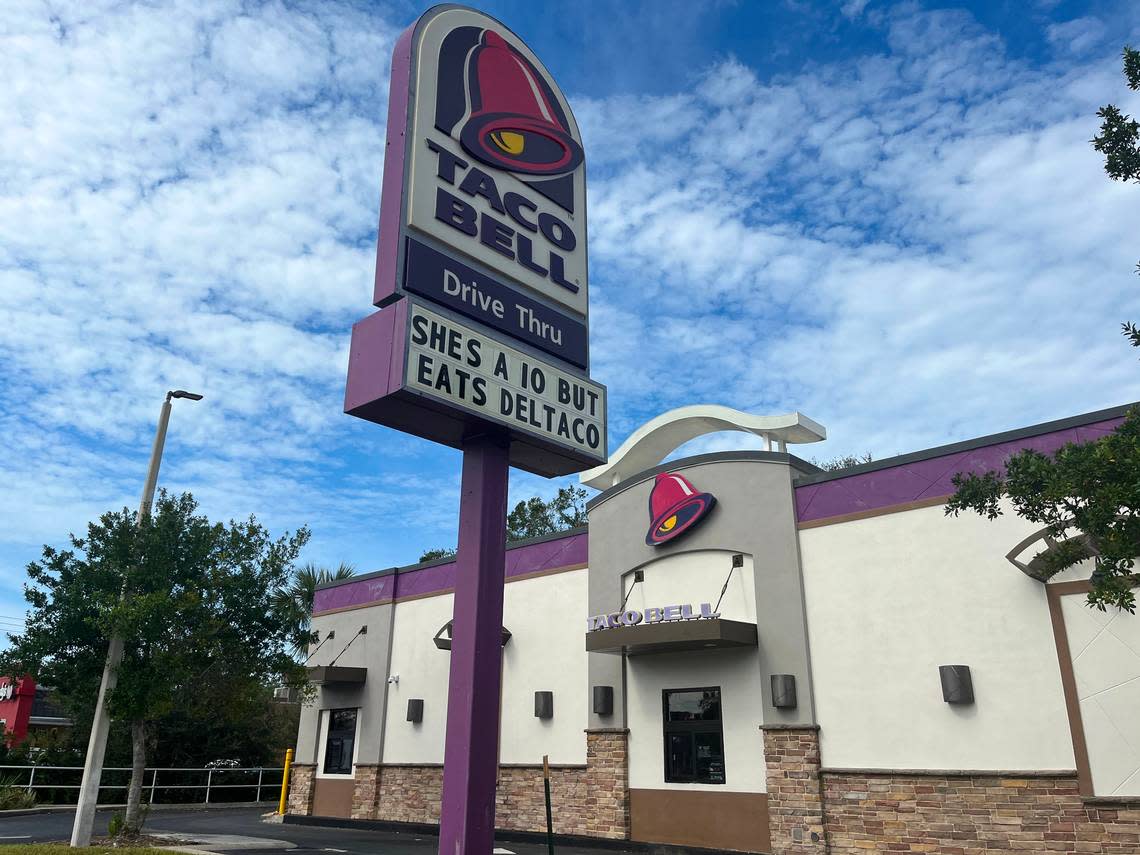 On Saturday afternoon Nov. 19, 2022, a Taco Bell sign on Manatee Ave. W. in Bradenton displayed a humorous message welcoming the competitor taco chain, Del Taco, to the area. 