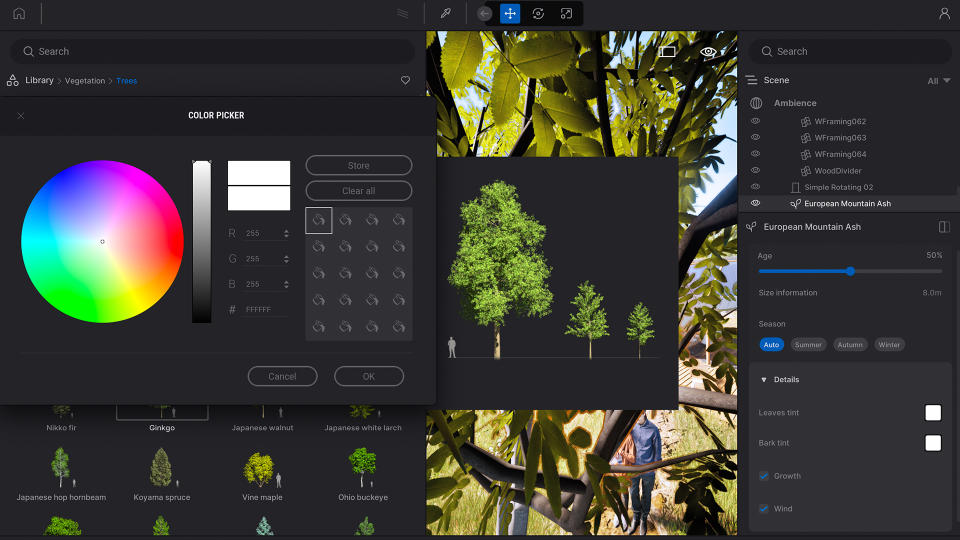 Get started in Twinmotion; selecting tree models in a 3d software