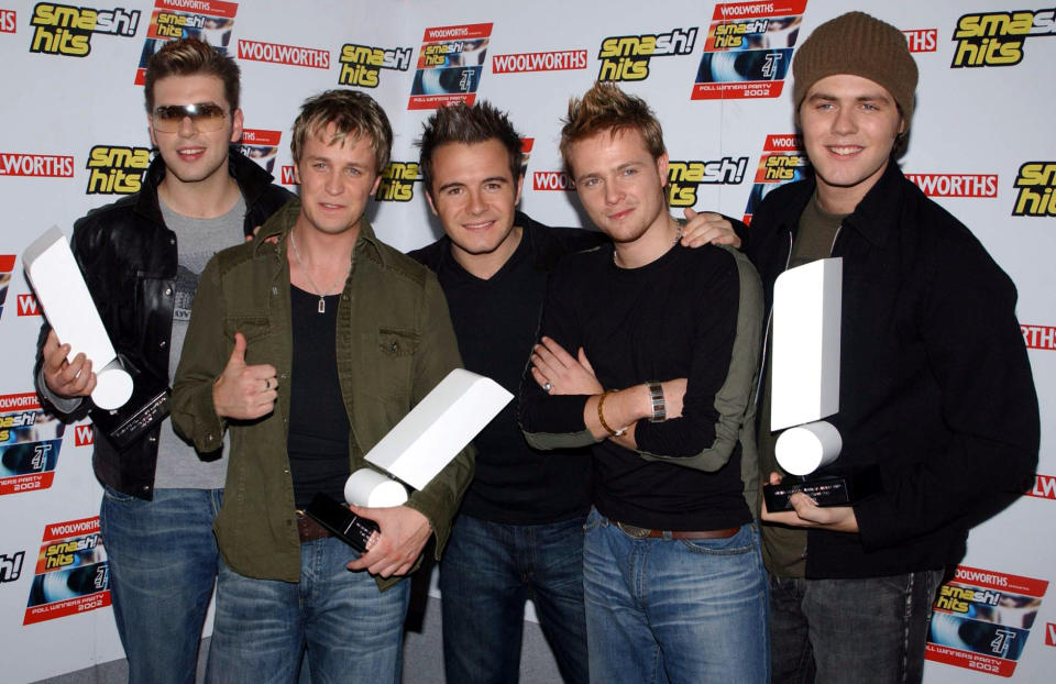 Mark Feehily, Kian Egan, Shane Filan, Nicky Byrne and Brian McFadden at the Smash Hits T4 Poll Winners Party. (Photo by Ian West - PA Images/PA Images via Getty Images)