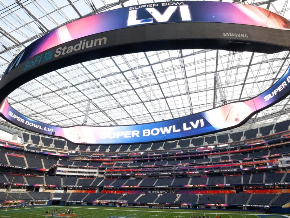 A view of SoFi Stadium as workers prepare for Super Bowl LVI  (Getty)