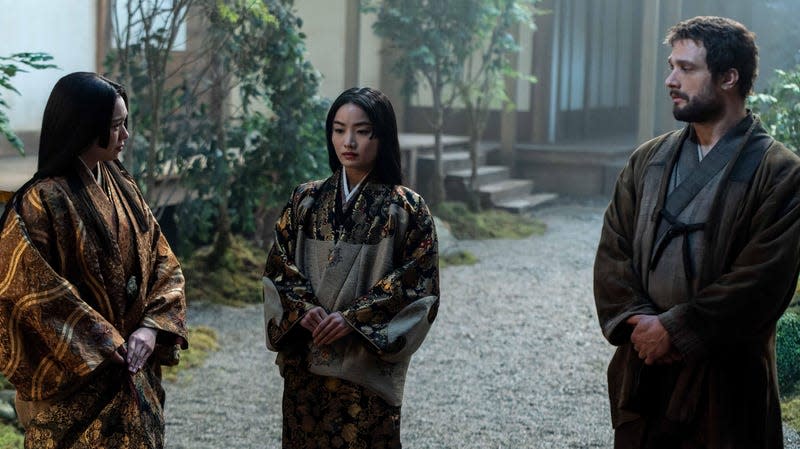 Fumi Nikaido, Anna Sawai, and Cosmo Jarvis in Shōgun