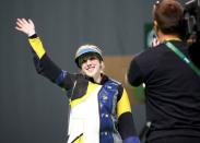 2016 Rio Olympics - Shooting - Final - Women's 10m Air Rifle Finals - Olympic Shooting Centre - Rio de Janeiro, Brazil - 06/08/2016. Virginia Thrasher (USA) of USA celebrates. REUTERS/Jeremy Lee