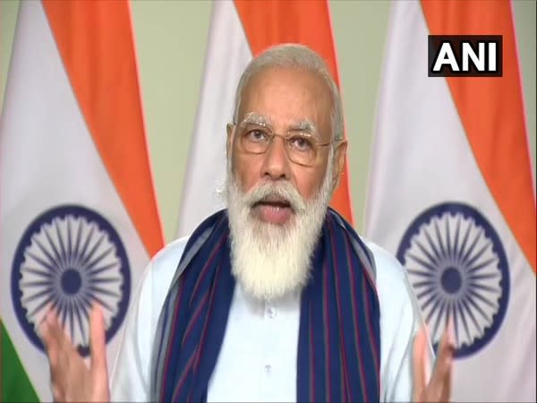 Prime Minister Narendra Modi addressing the foundation laying event via video conferencing on Sunday. Photo/ANI