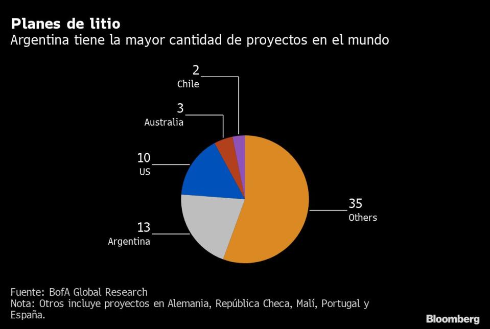 Argentina tiene la mayor cantidad de proyectos de litio en el mundo