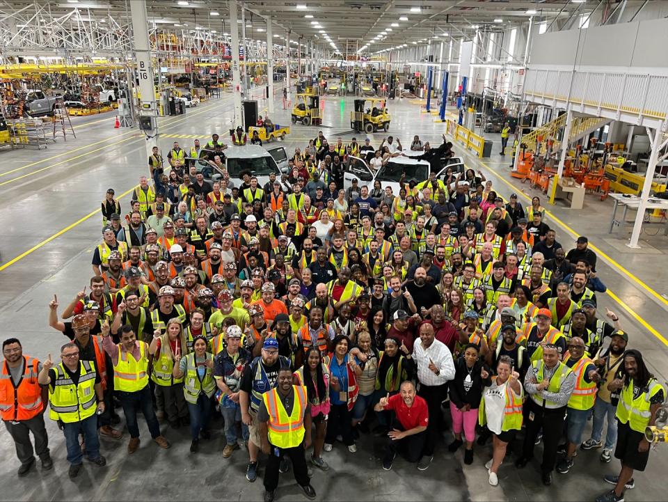 rouge electric vehicle center ford f150 lightning production team floor shot