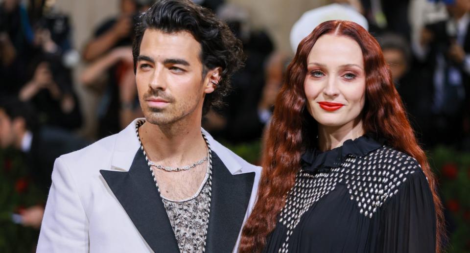 Celebrity couple Joe Jonas and Sophie Turner attend The 2022 Met Gala Celebrating 