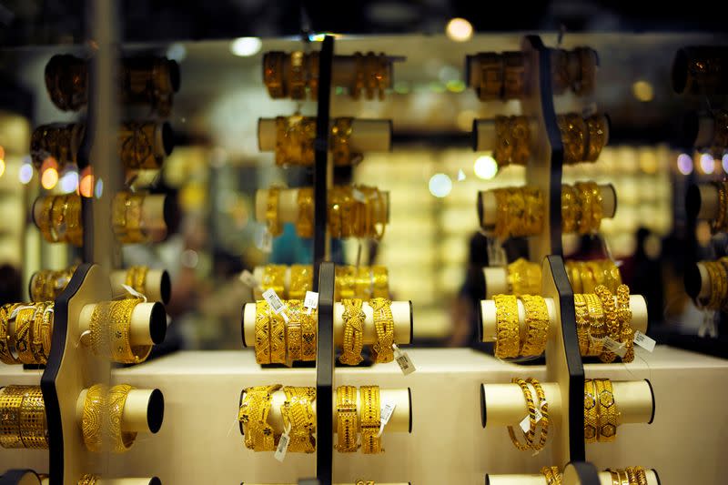 FILE PHOTO: Gold bangles are displayed at a gold shop in Gold Souq in Dubai