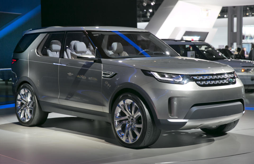 The 2015 Land Rover Discovery Vision Concept is introduced during the 2014 New York International Auto Show, at the Javits Convention Center, in New York, Wednesday, April 16, 2014. (AP Photo/Richard Drew)