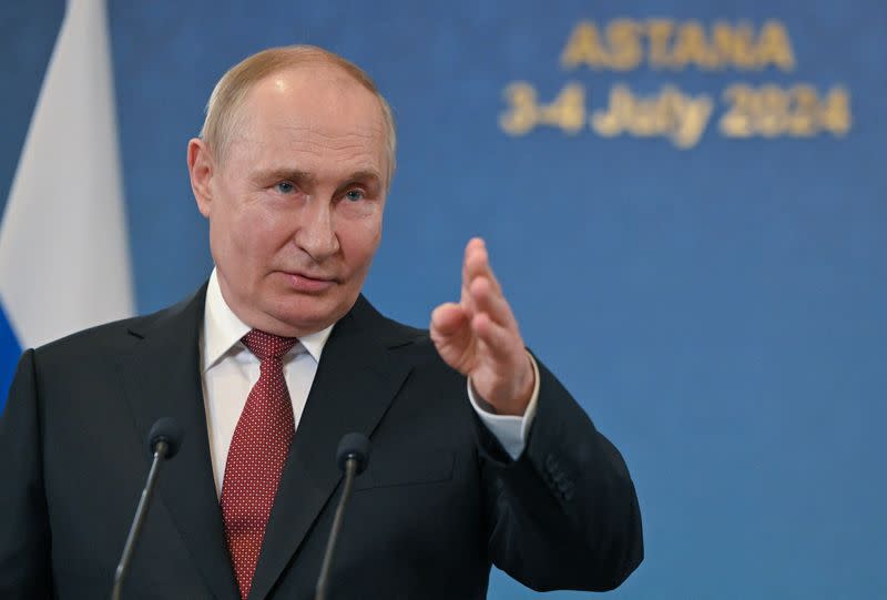 Russian President Putin addresses media following SCO summit in Astana