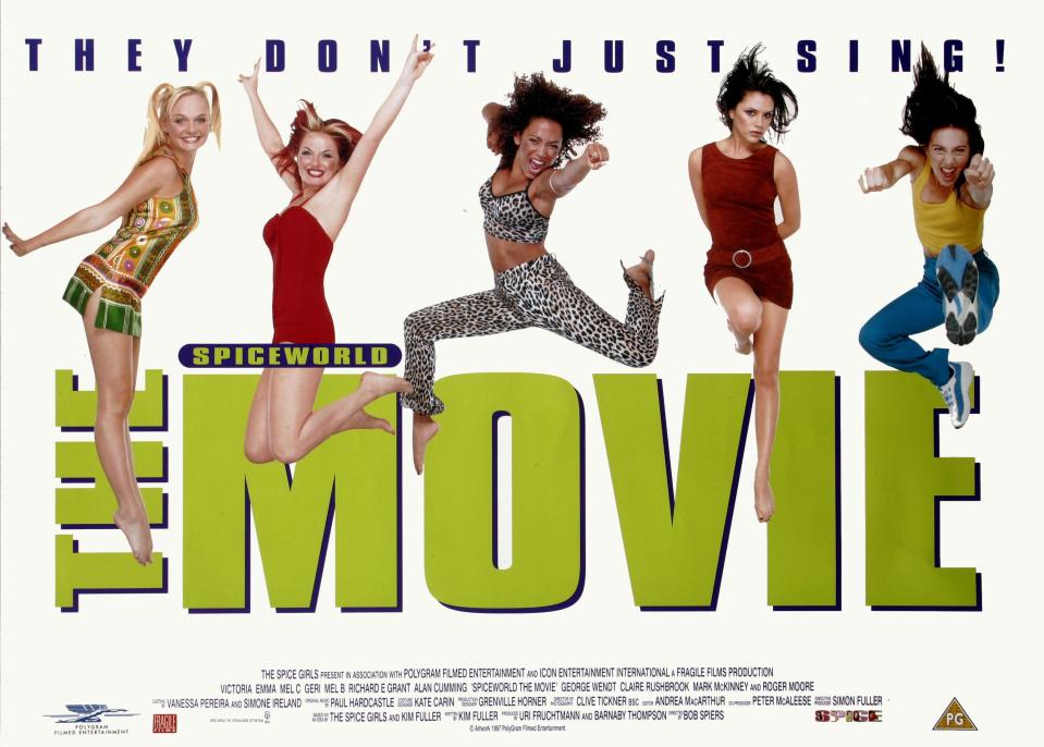 Emma Bunton, Geri Halliwell, Melanie Brown, Victoria Adams & Melanie Chisholm Poster Film: Spice World; Spice World: The Movie; Spiceworld (UK 1997) Characters: Emma - Baby Spice,Geri - Ginger Spice (as Geraldine Halliwell),Melanie B - Scary Spice, &  Director: Bob Spiers 15 December 1997   **WARNING** This Photograph is for editorial use only and is the copyright of SPICE PRODUCTIONS and/or the Photographer assigned by the Film or Production Company and can only be reproduced by publications in conjunction with the promotion of the above Film. A Mandatory Credit To SPICE PRODUCTIONS is requir