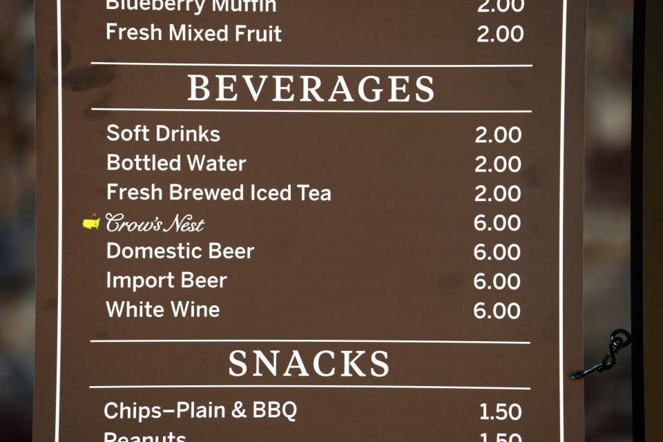 A concessions board outside the new hub during the final round of the Augusta National Women's Amateur golf tournament at Augusta National Golf Club.