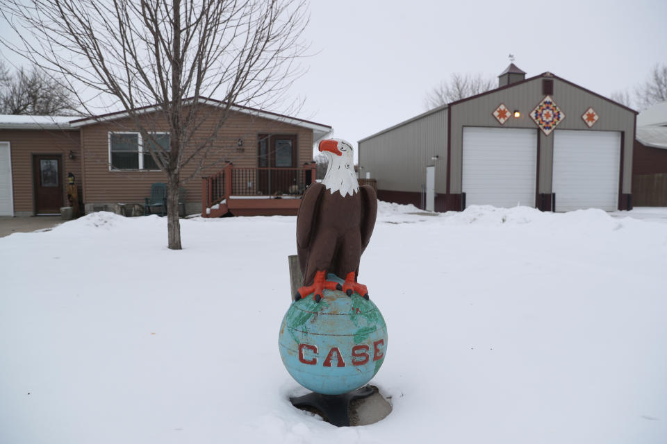 An eagle model decoration, sits on the front yard of a house in West Liberty, Iowa, United States, January 30, 2020. REUTERS/Ivan Alvarado      SEARCH "IOWA LATINOS" FOR THIS STORY. SEARCH "WIDER IMAGE" FOR ALL STORIES.