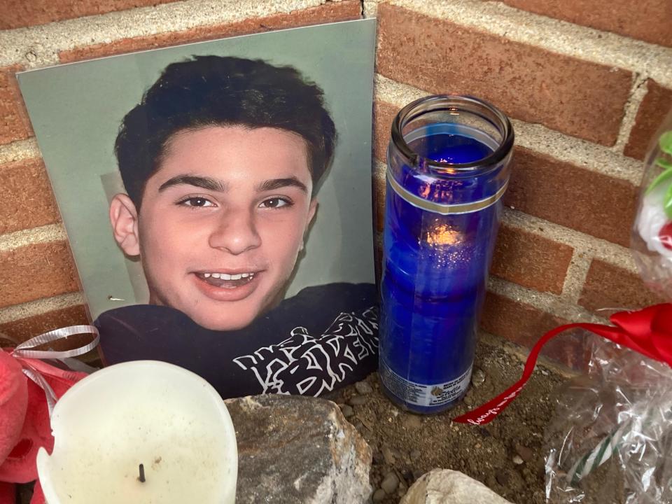 The new memorial for 14-year-old Peter Romano as seen on Jan. 6, 2024, a week after Bensalem police allege someone used a baseball bat to destroy it. Peter was killed in a triple shooting at the Bensalem shopping center on Oct. 31, 2023.