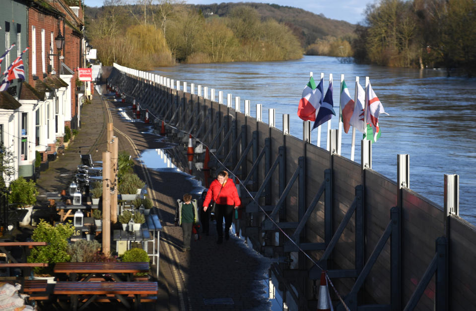 Flood defences in Bewdley, Worcestershire, as the River Severn remains high, with warnings of further flooding across the UK.