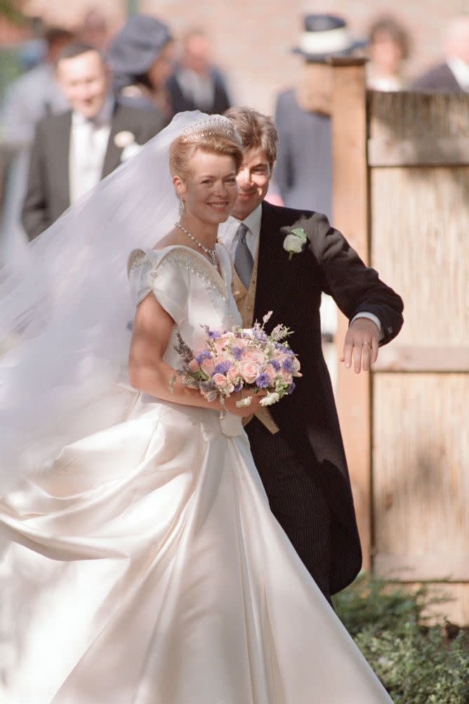 <p><strong>Wedding date: </strong>July 18, 1992</p><p><strong>Wedding tiara: </strong>Taylor, the daughter of the Duke and Duchess of Kent, chose the Kent Diamond and Pearl Fringe Tiara for her wedding day. Her mother Katharine also wore the gorgeous tiara to her wedding. That tiara is believe to be a modified version of a bandeau tiara that once belonged to Queen Mary, <a href="http://orderofsplendor.blogspot.com/2012/07/tiara-thursday-kent-diamond-and-pearl.html" rel="nofollow noopener" target="_blank" data-ylk="slk:the Order of Splendor reports.;elm:context_link;itc:0;sec:content-canvas" class="link ">the Order of Splendor reports.</a></p>