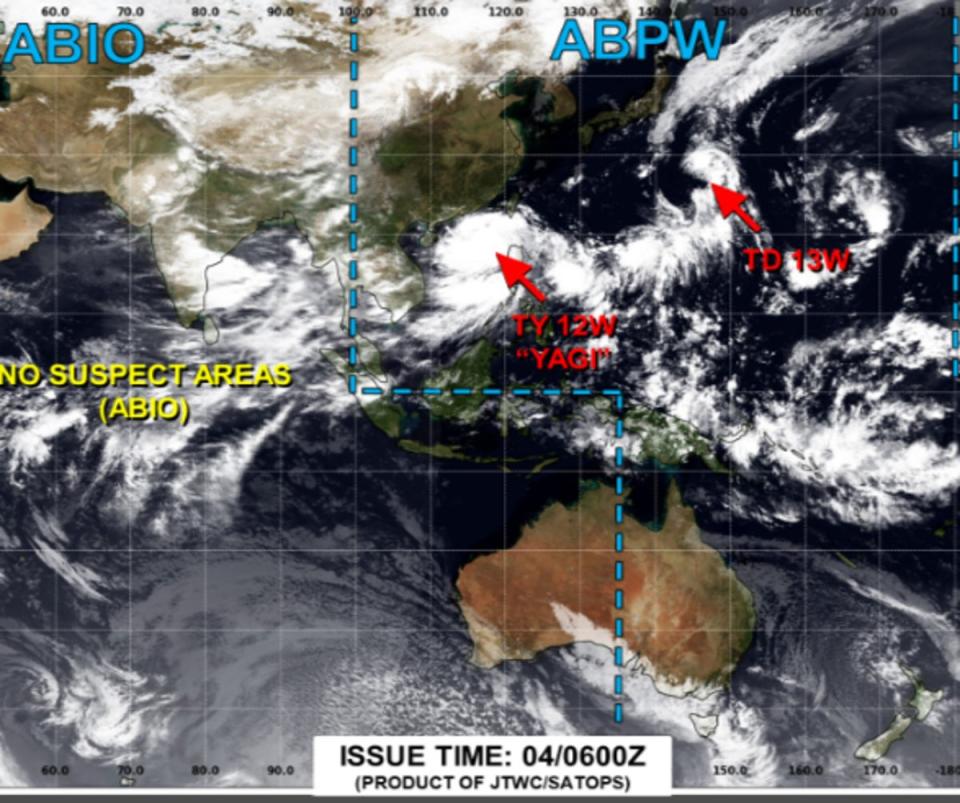 Visual from Joint Typhoon Warning Centre (JTWC) shows location of Super Typhoon Yagi moving close to China’s Hainan province (Joint Typhoon Warning Centre (JTWC))