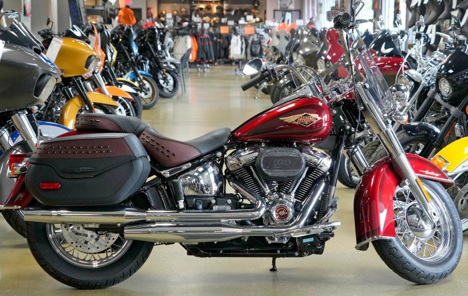 The Harley-Davidson Heritage 120th Anniversary Edition, seen at Suburban Motors Harley-Davidson in Thiensville on Wednesday, July 5, 2023, is one of the top selling motorcycles that have helped Harley's legacy.