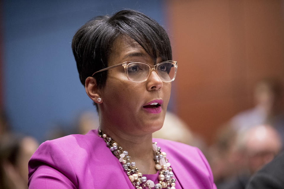 Atlanta Mayor Keisha Lance Bottoms speaks during a Senate Democrats' Special Committee on the Climate Crisis on Capitol Hill in Washington, Wednesday, July 17, 2019. (AP Photo/Andrew Harnik)