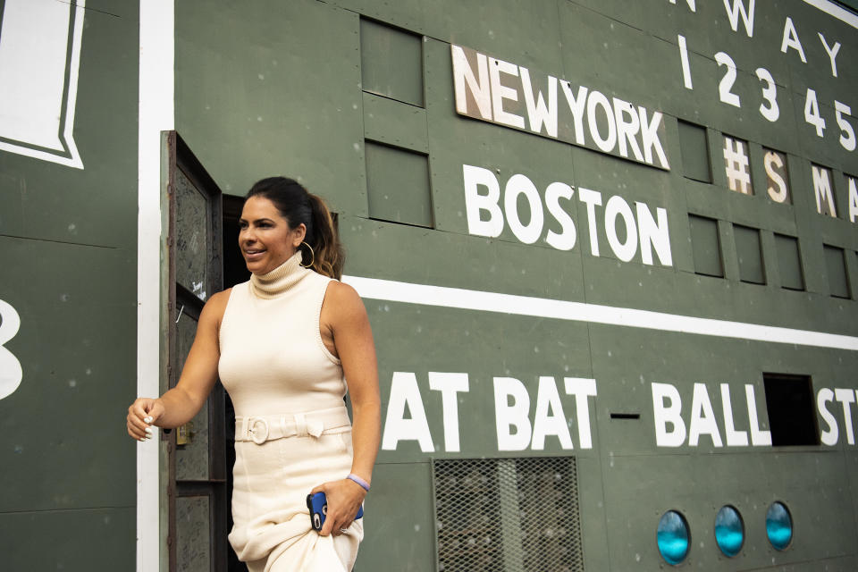  ESPN Sunday Night Baseball color commentator Jessica Mendoza exits the Green Monster before a game between the Boston Red Sox and the New York Yankees on September 8, 2019 at Fenway Park in Boston, Massachusetts. (Photo by Billie Weiss/Boston Red Sox/Getty Images)