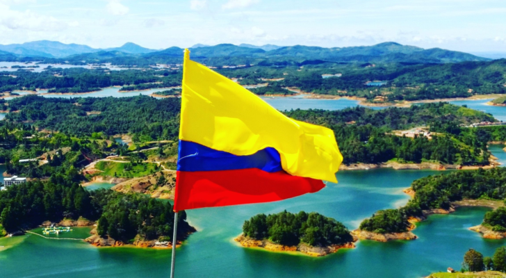 The view from the top of Piedra El Penol in Guatape Columbia. GXG stock