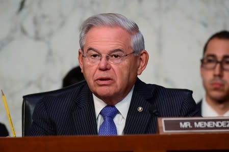 Menendez speaks during Facebook digital currency hearing