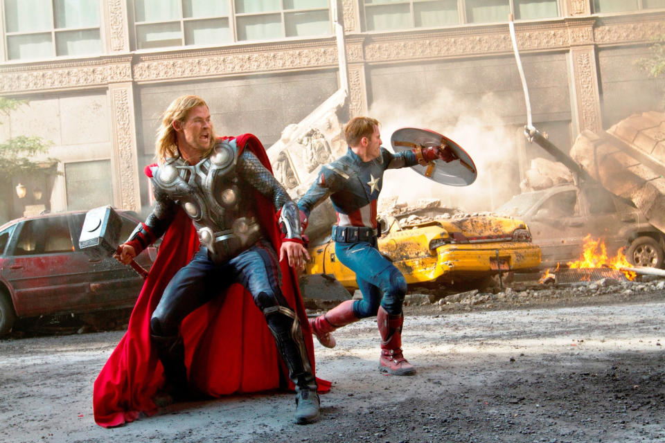 Thor and Captain America in "The Avengers."