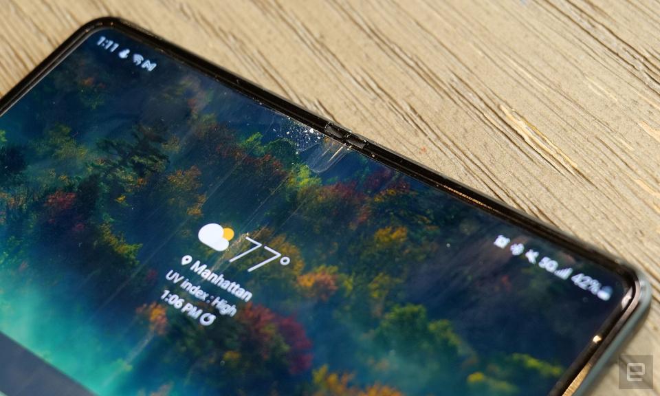 This closer shot shows just how coarse the screen can get after dust and dirt find their way under the Z Fold 3's built-in screen protector. 