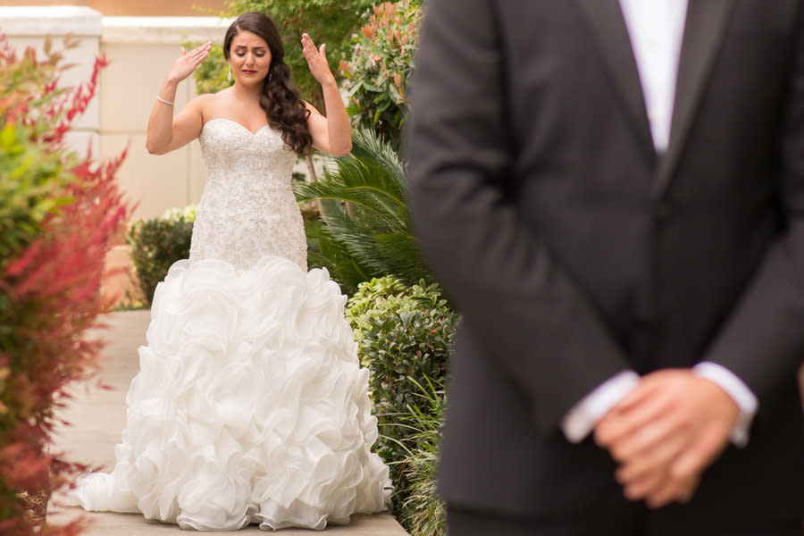 <p>"Natalia and Mike are high school sweethearts who have been together for 10 years! This emotional moment was captured just before he turns around to see her in her wedding dress for the first time." - Lisa Robinson</p>