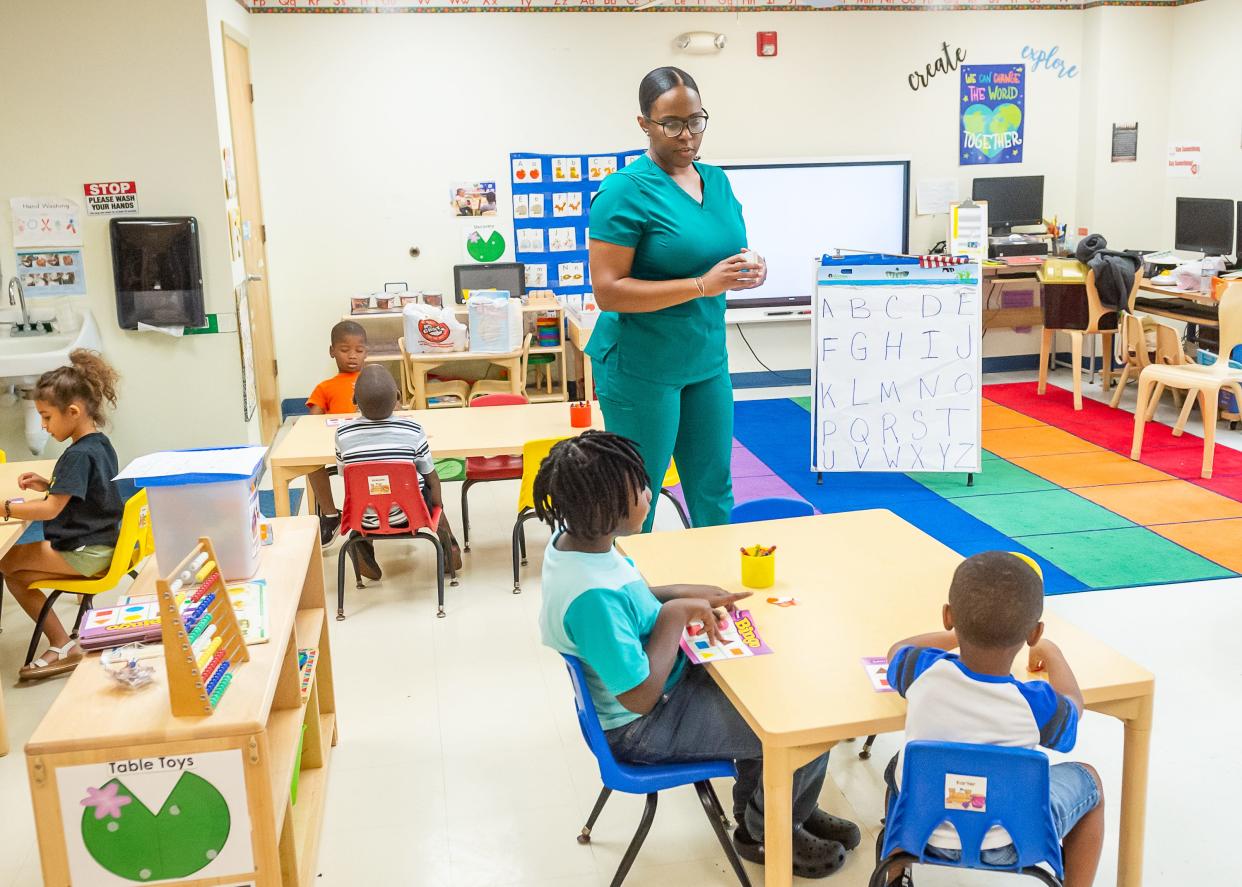 Kennette Toussaint  leading class during St. Landry summer camp called Camp Accelerate at Lebeau Head Start Center. Tuesday, June 28, 2022.