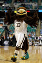 GREENSBORO, NC - MARCH 18: The Lehigh Mountain Hawks mascot performs on the court during a break in the game against the Xavier Musketeers during the third round of the 2012 NCAA Men's Basketball Tournament at Greensboro Coliseum on March 18, 2012 in Greensboro, North Carolina. (Photo by Streeter Lecka/Getty Images)