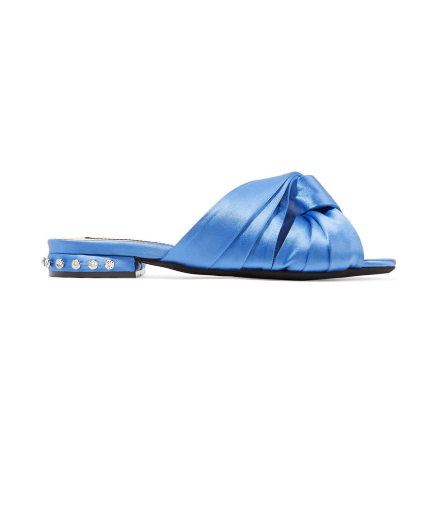 No. 21 crystal-embellished knotted satin slides, $318 ($635), net-a-porter.com