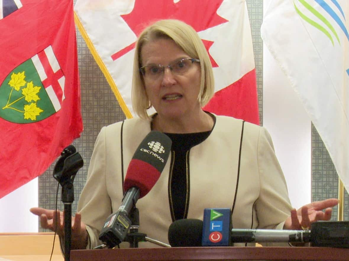 Ontario Health Minister and Deputy Premier Sylvia Jones was in Essex to launch the new Mental Health and Addictions Response Team (MHART) team. She also spoke about the recommendations provided by the jury in the inquest of the police shooting of Matthew Mahoney. (Dale Molnar/CBC - image credit)