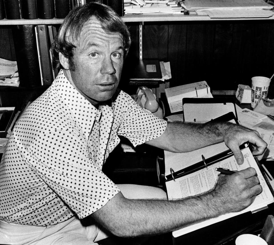 Bobby Beathard, director of player personnel for the Miami Dolphins, is pictured, Jan. 23, 1975 in Miami. The four-time Super Bowl winning executive has died. He was 86. A spokesperson for the Washington Commanders said Beathard's family told the team he died earlier this week at his home in Franklin, Tennessee. (AP Photo)