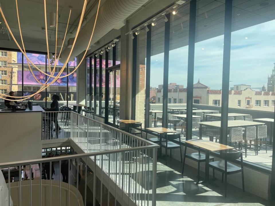 The second floor of Strang Chef Collective on the Country Club Plaza features a bar, two restaurant concepts, and outdoor seating.