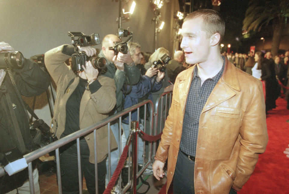 Actor Matthew McConaughey, who stars in the new film ?EDtv,? is photographed as he walks down the red carpet at the premiere, Tuesday, March 16, 1999 in Universal City, Calif. In the film McConaughey plays a man whose life is filmed 24 hours a day for a television program. (AP Photo/Chris Pizzello)