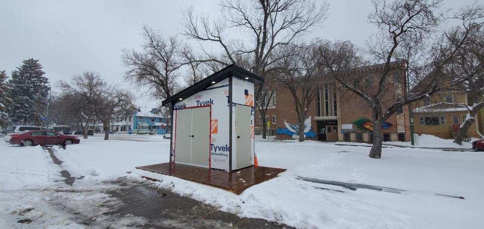 The Cathedral Community Fridge looks like a shed on the outside and sits in the east parking lot of Holy Rosary Cathedral.