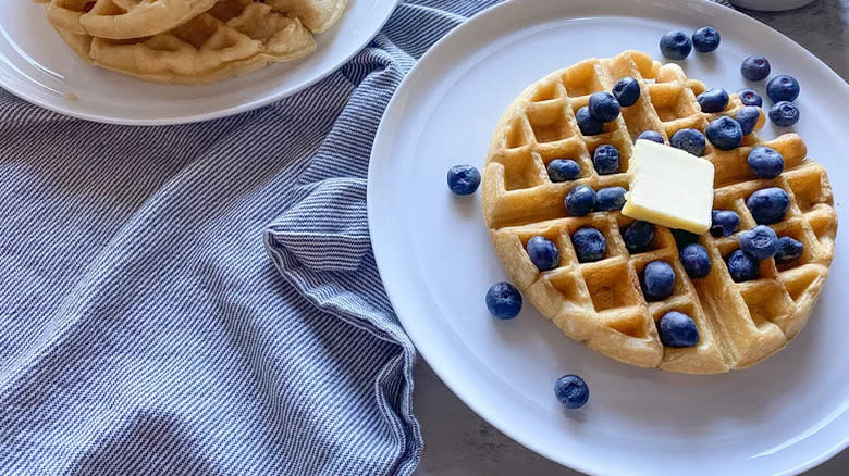 buttermilk Belgian waffles with blueberries