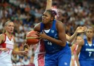 French centre Isabelle Yacoubou during their women's basketball semi-final against Russia at the London Olympics on August 9. "They are the best team," she said of the Americans. "We have nothing to lose. We are in the Olympics."