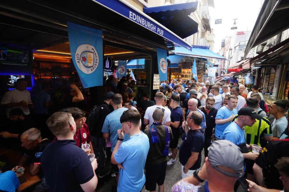 Manchester City fans outside a pub in central Istanbul.