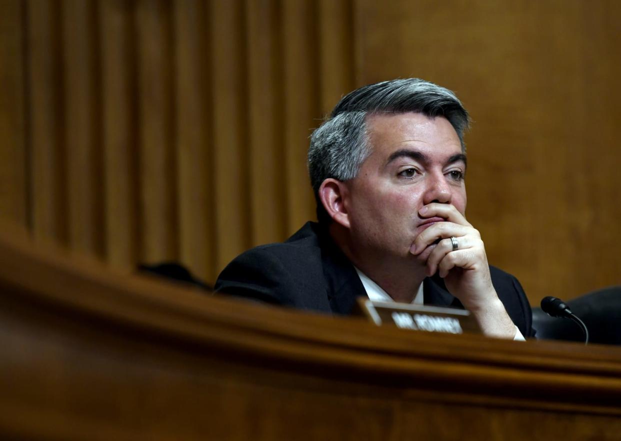 Image: Sen. Cory Gardner, R-Colo., listens to testimony during a hearing on Capitol Hill on April 10, 2019. (Susan Walsh / AP file)