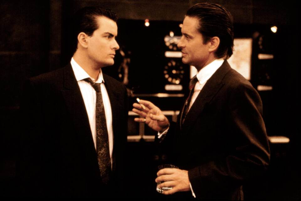 (L-R) Charlie Sheen and Michael Douglas in ‘Wall Street’