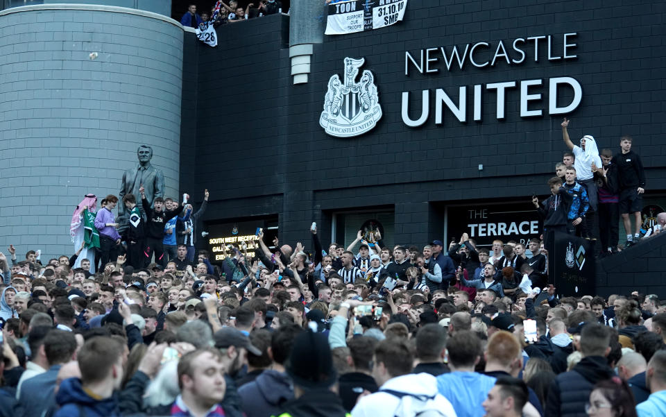 Newcastle United fans celebrated en masse once the sale of the club was announced. (Photo by Owen Humphreys/PA Images via Getty Images)