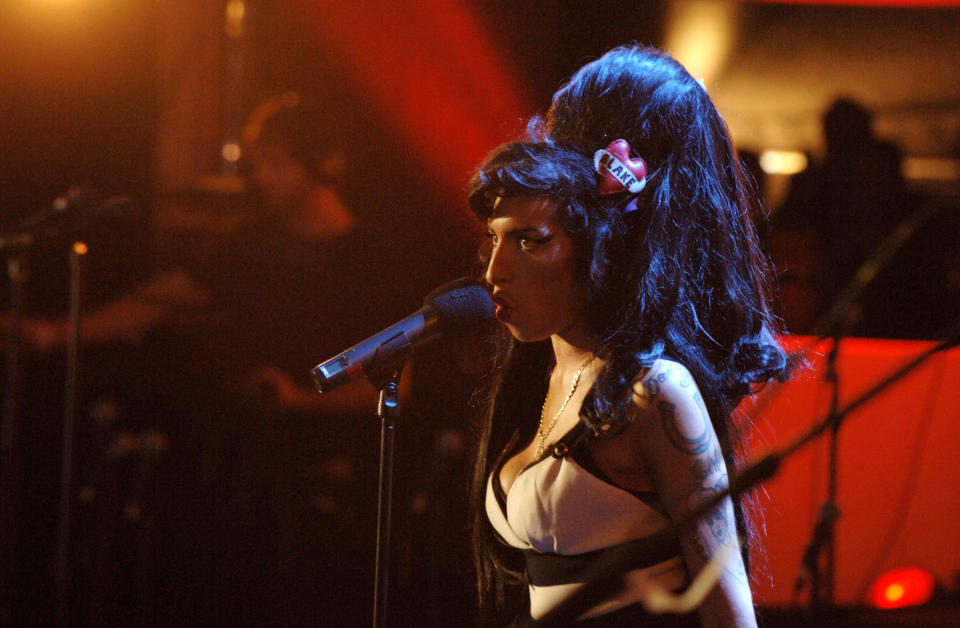 LONDON - JUNE 27:  Amy Winehouse performs onstage during the 46664 Concert In Celebration Of Nelson Mandela's Life afterparty held at Hyde Park on June 27, 2008 in London, England.  (Photo by Dave M. Benett/Getty Images)