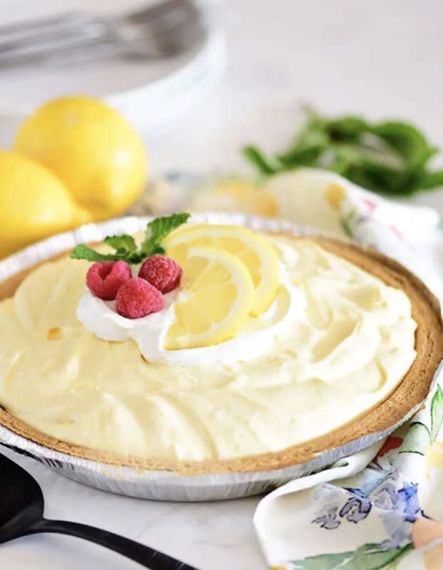 <p>Tidy Mom</p><p>A dessert that tastes like summer!</p><p><strong>Get the recipe: <a href="https://tidymom.net/lemonade-pie/" rel="nofollow noopener" target="_blank" data-ylk="slk:Lemonade Pie;elm:context_link;itc:0;sec:content-canvas" class="link ">Lemonade Pie</a></strong></p>